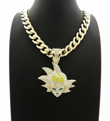 ICED HIP HOP SON GOKU PENDANT & 11mm 20″ CUBAN CHOKER CHAIN BLING NECKLACE