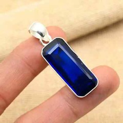 Blue Sapphire Loose Gemstone Handmade 925 Sterling Silver Jewelry Pendant 20 Ct