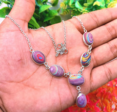 925 Sterling Silver Plated Rainbow Calsilica Gemstone 1pc Necklace Jewelry Gift