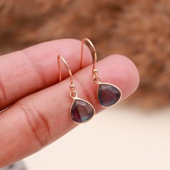 Natural Fluorite Heart Dangle Earrings Rose Gold Plated 925 Sterling Silver