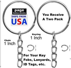 2 Sets 1″ Keyrings with 1″ Chains Plus Jump Rings- For Your Pendant, Key Fob etc