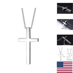 Simple Polished Cross Pendant Necklace with 24-Inch Link Chain for All Occasions
