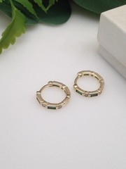 925 Sterling Silver Green CZ All Around Huggie Hoop Earrings 14mm/11mm x1.8mm