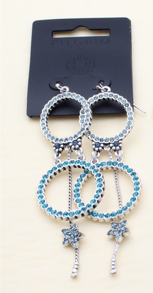PILGRIM Blue Swarovski Sparkly Crystal Earrings Silver Stars Vintage Jewels