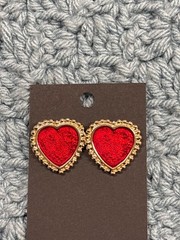 Red Enamel Goldtone Heart Stud Earrings 7/8 inch
