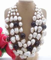25mm White Keshi Pearl Smoky Quartz Crystal Necklace
