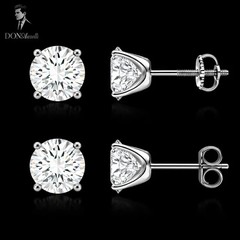 Cubic Zirconia Solitaire Stud Earrings 925 Sterling Silver Push Back