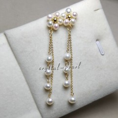 Genuine AAA natural south sea white pearl dangle earrings 14k yelllow gold P
