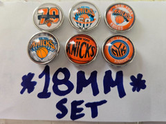 NY KNICKS( ORA/BLU) 18MM NOOSA SNAP BUTTON SET OF 6 INTERCHAGEABLE DESIGNS-NEW