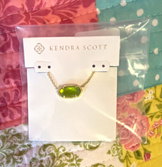Kendra Scott Gold Plated Cable Chain Necklace Green Oval Bezel Pendant