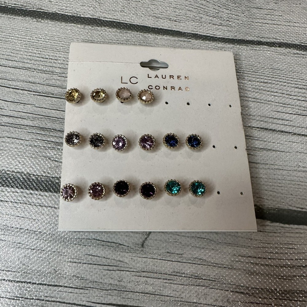 LC LAUREN CONRAD Gold Plated Set of 8 Stud Pierced Earrings Gem Incomplete New