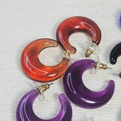 Joan Rivers 4 Pr Clear Puffy Hoop Earrings Green Black Purple Brown