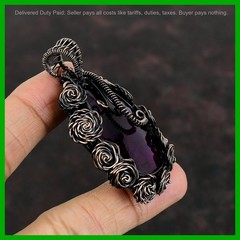 Copper Pink Fire Labradorite Stone Flower And Wire Wrapped Boho Pendant Jewelry