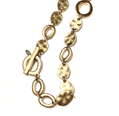 Gold Tone Necklace Linked Ovals Rhinestones 38 Inches