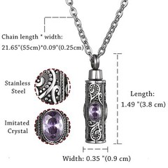 Crystal Birthstone Embossed Cylinder Urn Necklace For Ashes Cremation Keepsake