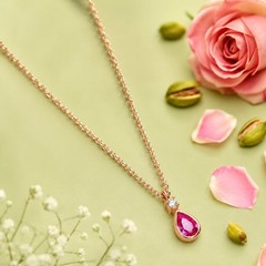 Rose Gold Pink Teardrop CZ Pendant Necklace Crystal Drop Necklace 2.36g Gift