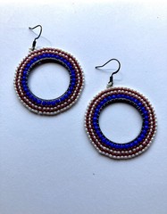 Red White and Blue Seed Bead Hoop Earrings