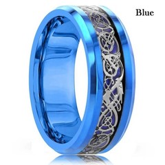 Men Women Gold Plated Blue Black Red Stainless Steel Celtic Dragon Band Ring 8mm