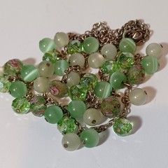 Croft & Barrow Green Bead Necklace Simulated Crystal AB, Moonglow, Lampwork