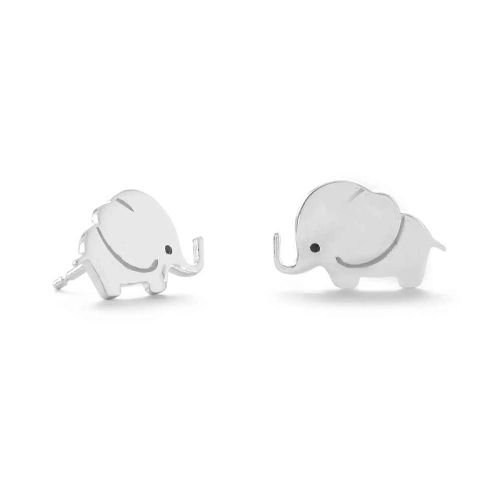 Cute Sterling Silver Miniature Elephant Stud Earrings Push Back Closure
