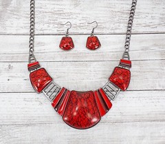 Red and black necklace and earring set, women’s large statement neck set New