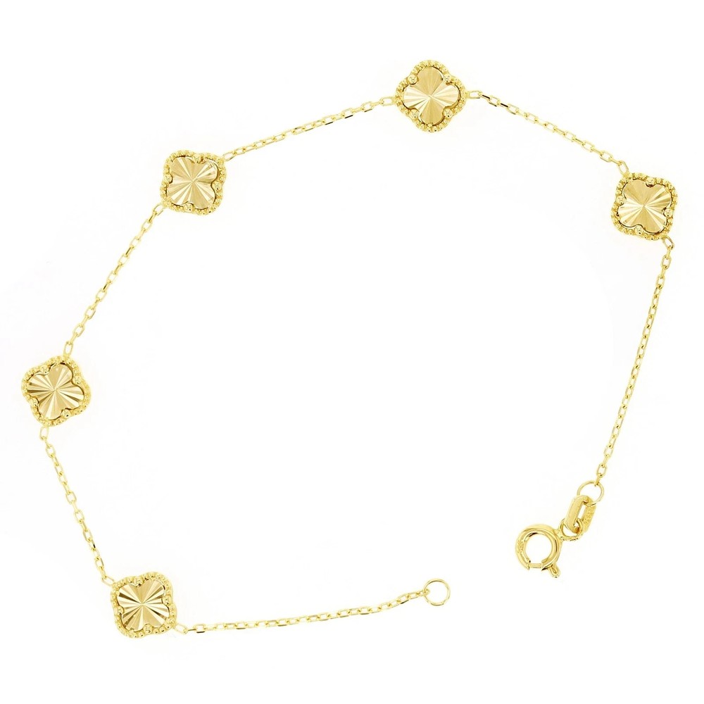 Italian 14k Yellow Gold Diamond Cut Clover Leaves Bracelet 7″ 7.6mm 2.9 grams
