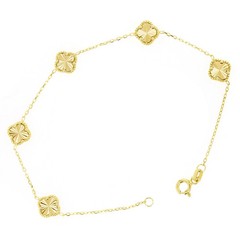 Italian 14k Yellow Gold Diamond Cut Clover Leaves Bracelet 7″ 7.6mm 2.9 grams