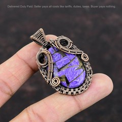 Copper Oval Copper Russian Charoite Stone Wedding Wire Wrapped Pendant Jewelry