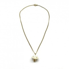 CHANEL CC Logos White Mushroom Necklace 16″ Gold Tone 03S Auth w/Box #2383