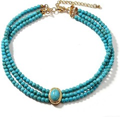 Turquoise Choker Necklace Women 3 Layers Multi Strand Bib Pendant 20s Style