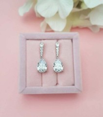 Pear Simulated Diamond Stunning Drop Push Back Earring In 14K White Gold Plated