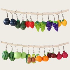 12 Pairs Cute Mini Fruit Drop Earrings Avocado Grape Orange Novelty Jewelry Gift