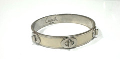 Coach Signature Silver / Cream Accent Tone Bangle Bracelet