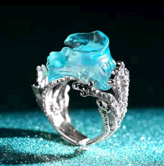 Luxury Blue Ocean Wave Crystal Flower Necklace Earring Hot Bridal Wedding set