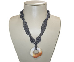 Stephan & Co Black Weaved Pendant Necklace Silver Tone NWT
