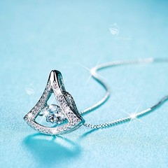 925 silver pendant simulated diamond fan shaped chain necklace 40cm