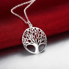 Hot!Wholesale 925Sterling Solid Silver Tree of Life Pendant Necklace Jewelry