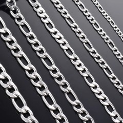 925 Sterling Silver Figaro Chain Necklace Men Women Link Lobster Clasp Gift