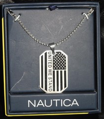 Men’s Nautica Stainless Steel USA FLAG “UNITED WE STAND” Pendant Necklace New