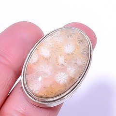 Fossil Coral-Australia Gemstone 925 Silver Plated Jewelry Ring s.7.5 A395