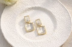 Anthropologie Clear Geometric Transparent Earrings Boho CZ 18k Gold See Through