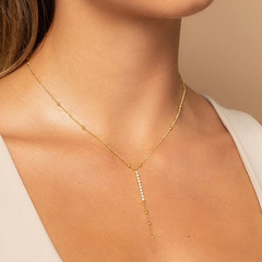 Gold Plated 925 Sterling Silver CZ Beaded Y Lariat Necklace for Women