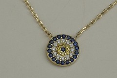 Sterling Silver Evil Eye Pendant Necklace Gold Tone Blue White CZ 18 Inch