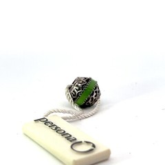 Persona Sterling Silver Patterned Green Enamel Striped Bead Charm H12089P1-02