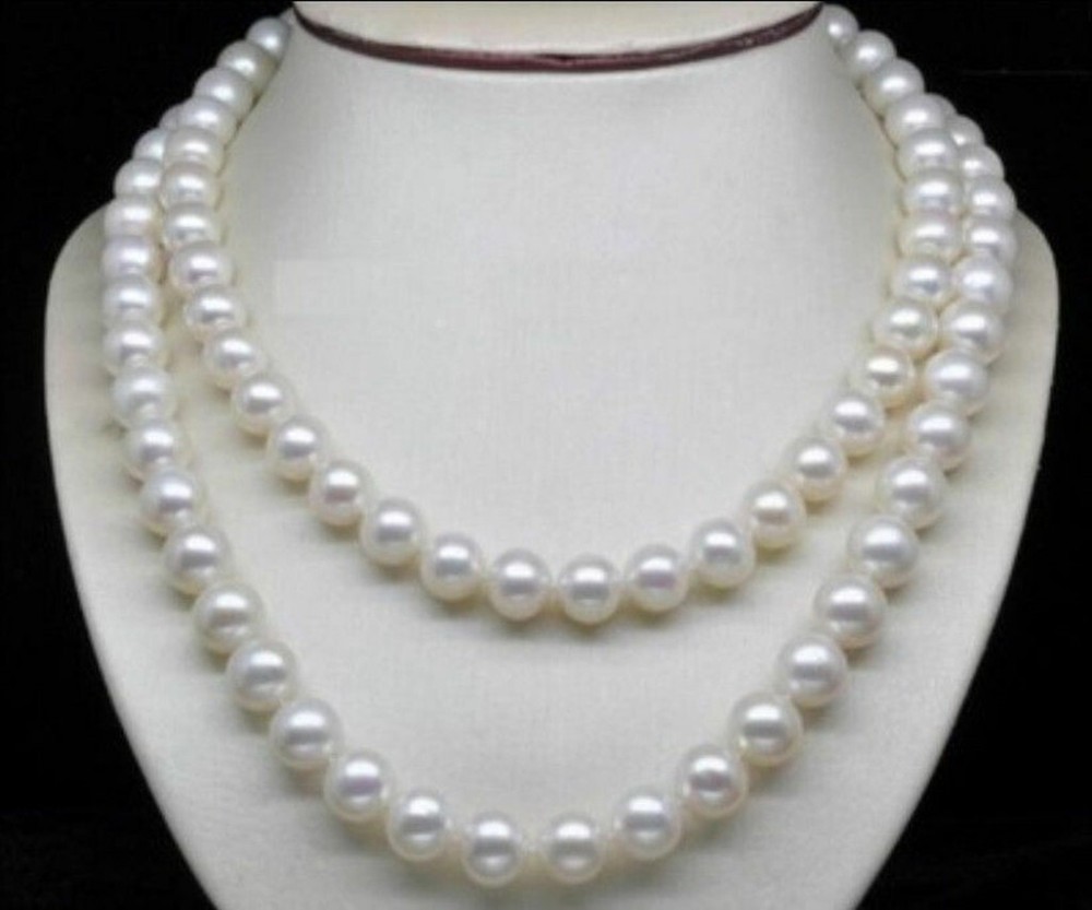 Charming Genuine 8-9mm White Freshwater Round Pearl Beads Necklace 35″ AAA++