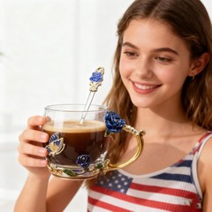 Unique 12 oz Blue Flower Coffee Cup – Ideal Birthday & Mother’s Day Gift
