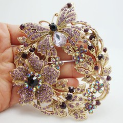 Vintage Style Butterfly Flower Brooch Pin Pendant Purple Austrian Crystal
