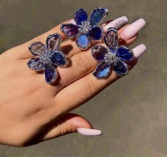 18K White Gold Plated Flower Blue Earrings made w Swarovski Crystal Elegant Gift