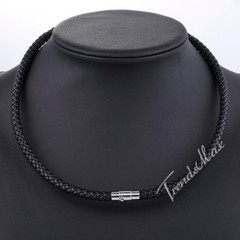 4/6/8mm Leather Black/Brown Braided Rope Cord Magnet Chain Necklace 16-24 inch