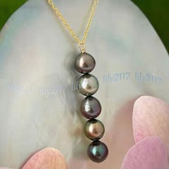 Natural 8-9mm Black Freshwater Baroque Pearl Pendant Necklace Gold Chain 18”